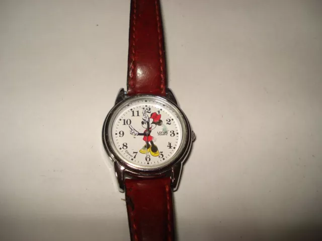Rare Disney Mickey Minnie Mouse Pie Face Gold Lorus V501-6N70 Watch New Battery