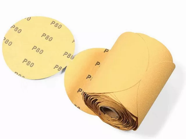 100 Pack 6" 80 Grit Gold Sticky Back Adhesive PSA Sanding Disc DA Sandpaper roll