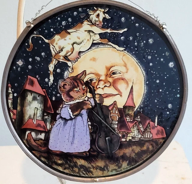 Vintage 1989 Glassmasters Cat, Fiddle, Cow, Moon Michael Hague, Stained Glass