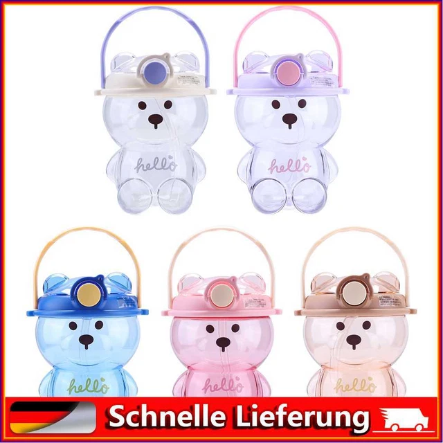 1000ml Cute Bear Straw Water Bottle Leak-Proof Outdoor Sport Water Jug Drinkware