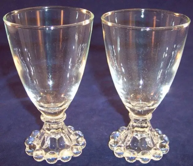 Vintage Lot of 2 Anchor Hocking Boopie Clear Juice Cordial Glass Beaded Foot 4oz