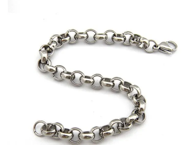 Woman's 316L stainless steel jewelry bracelet silver 6mm ROLO chain 7 1/4 inch