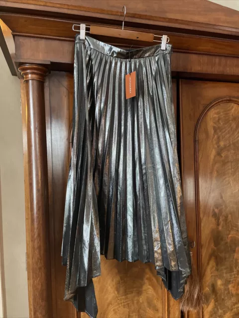 ALTUZARRA  EU 42 US 8 NWT silver pleated classic  metallic  shiny grey skirt 