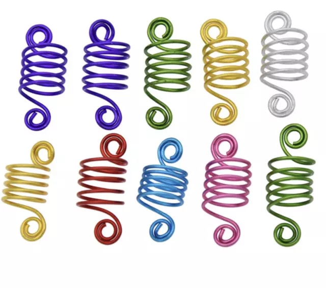 10 x Clips Spiral Beads Rings Dreadlocks , metal  multi coloured