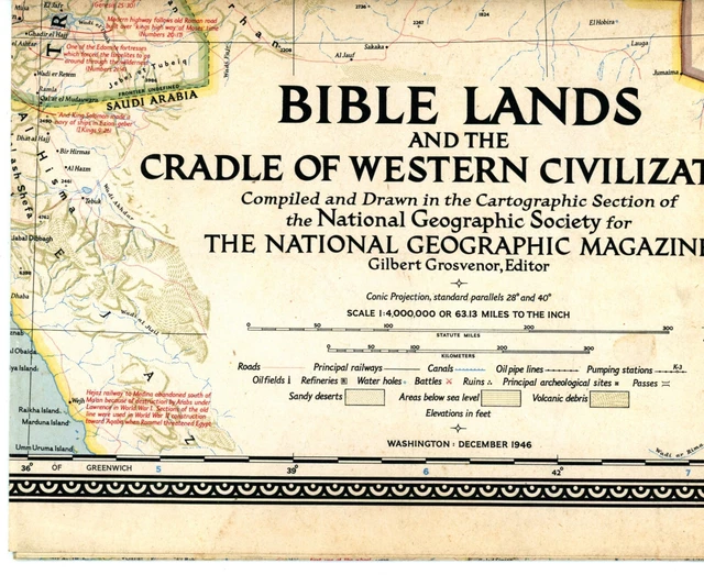 VINTAGE 1946 MAP of BIBLE LANDS & CRADLE OF WESTERN CIVILIZATION