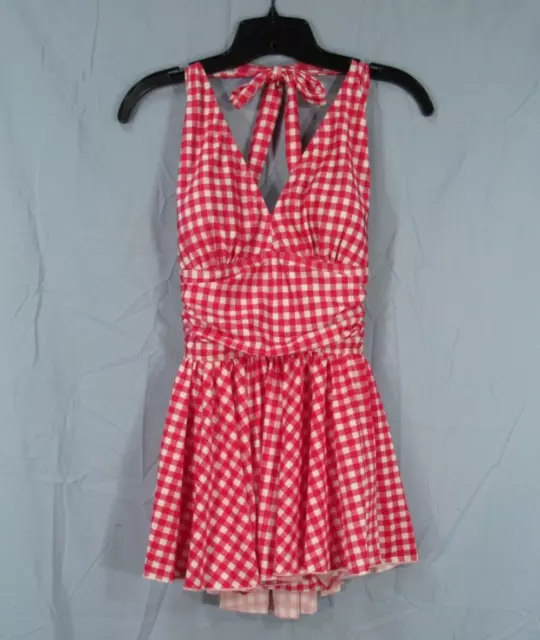 ESTHER WILLIAMS Marilyn Halter PINK/WHITE Gingham RETRO Swimsuit Swim Dress Sz 6