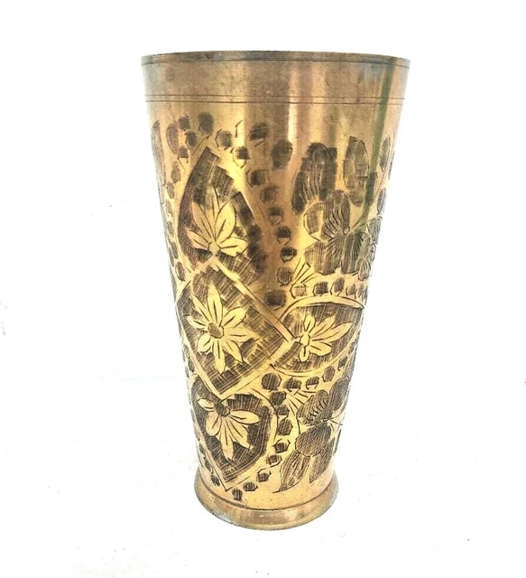 Vintage Old Antique Brass Handcrafted Fine Engraved Victorian Milk / Water Glass