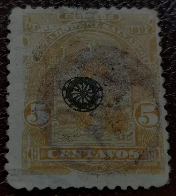 EL Salvador: 1899 Ceres Overprinted Wheel 5 C. Collectible Stamp.