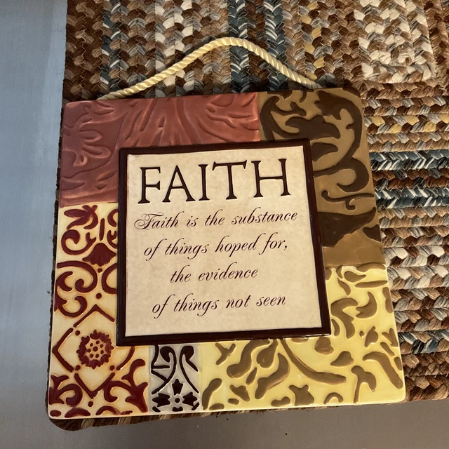 CERAMIC SQUARE HANGING Plaque With Bible verse Faith Is The Substance