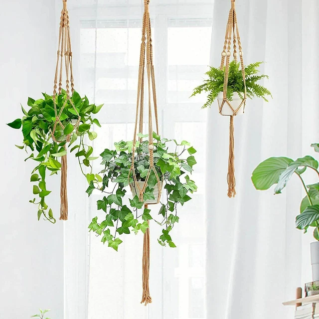 3 Pack Garden Plant Hanger Macrame Hanging Planter Basket Rope Pot Holder Decor