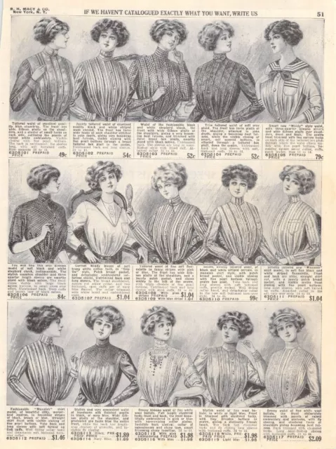 Vintage Macy's Paper Ad Ladies Women's Kimono Waist Blouses Tailored 1910s 1911