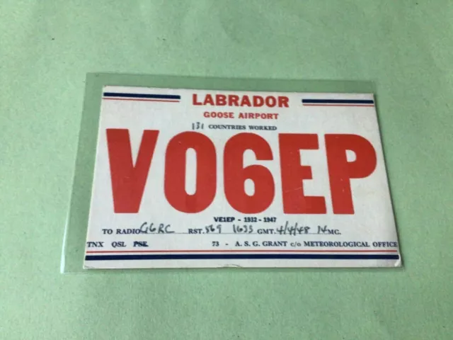 Vintage QSL Radio communication Card Labrador Goose Airport 1948 Ref 52929