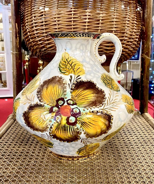 Hubert BEQUET Quaregnon Vase en Céramque Vntage Polychrome Centre de Table Décor Floral Pent