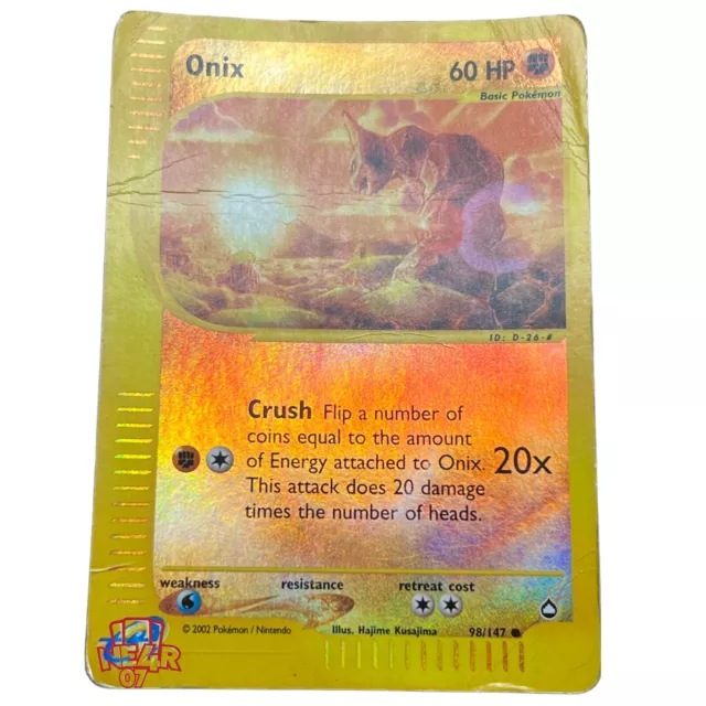 Pokemon Carta Card Rare Foil Eng Aquapolis Onix 98/137 Holo REVERSE Foil