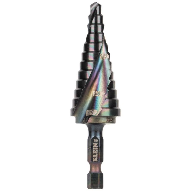 #14 3/16 In. To 7/8 In. Step Drill Bit, Impact Shaft, Double Spiral Flute
