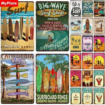 Surf Metal Tin Sign Wall Beach Club Man Cave Metal Plate Poster Vintage Plaque