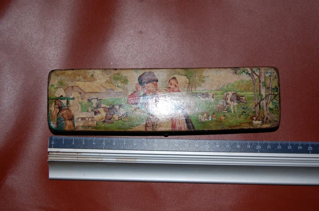 ANCIEN PLUMIER EN Bois D'ecolier Avec Divers Accessoires Ecriture EUR