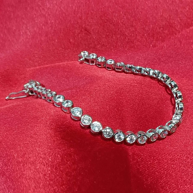 Bracelet Tennis En Argent 925 Avec Aigues-marines - Pierres 4mm Rondes, Longueur 7.5 Pouces (19cm)
