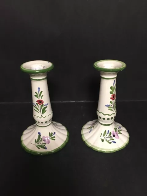 Pair Of Ceramic Candlesticks Candle Holders Portugal Rccl Rc&Cl Hand Painted 187