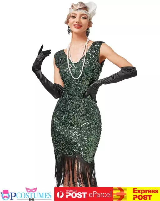 Black Beads 1920s Roaring 20s Gatsby 20's Flapper Costume Sequins Dress