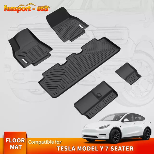 FLOOR MATS FOR 20202024 Tesla Model Y 7 Seats 3 Row TPE Liners Set All