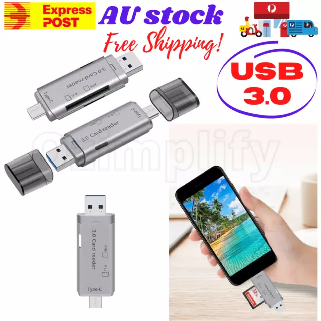 Micro SD Card Reader Adapter to USB 3.0 Type C/Micro USB/USB A Converter Macbook