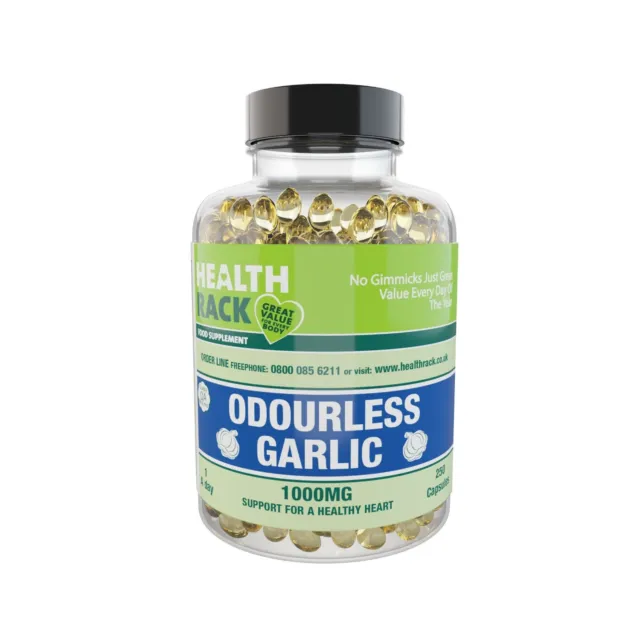 Garlic Capsules Odourless 250 caps,  1000mg Heart Health, Immune System Booster