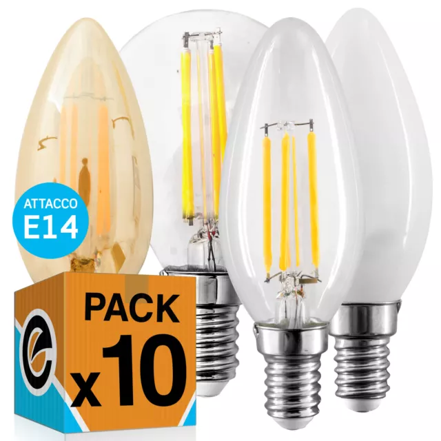 10 LAMPADINE LED E14 da 4w a 6w Lampada FILAMENTO Candela Oliva Fiamma Miniglobo