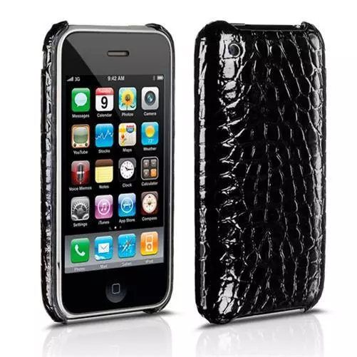 Philips schwarze Kunstleder Polycarbonat Snap-On Hülle für iPhone 3G 3GS UK - NEU