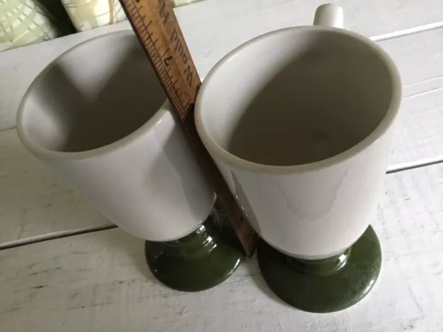 2 Vintage Hall Pottery Latte Mugs Irish Coffee Footed 1273 Forest Green USA Set 3