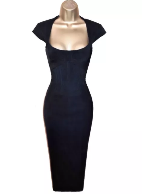 Karen Millen UK 10 (US 6) STUNNING VINTAGE BLACK BODYCON CORSET PENCIL DRESS