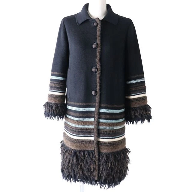 Missoni Cuff With Hem Fringe Striped Mohair Blend Knit Coat/Long Cardigan  koO15