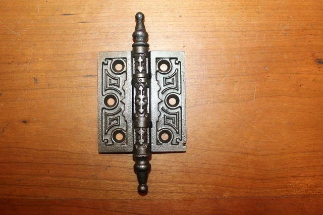 3" x 2-1/2" Ornate Steeple Tipped Cast Iron Victorian Eastlake Hinge F-10