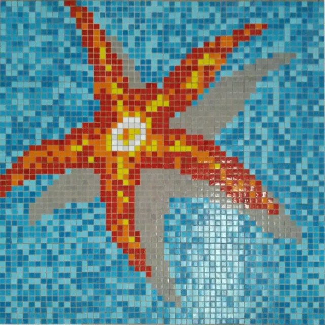 Glasmosaikbild Boden Pool orangegelb Schwimmbad Seestar papierverklebt WBMB-K39P