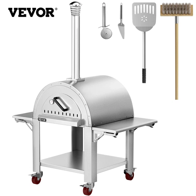 VEVOR Four à Pizza Extérieur Four Bois Pizza 538℃ avec Roulettes de 80x80x205 cm