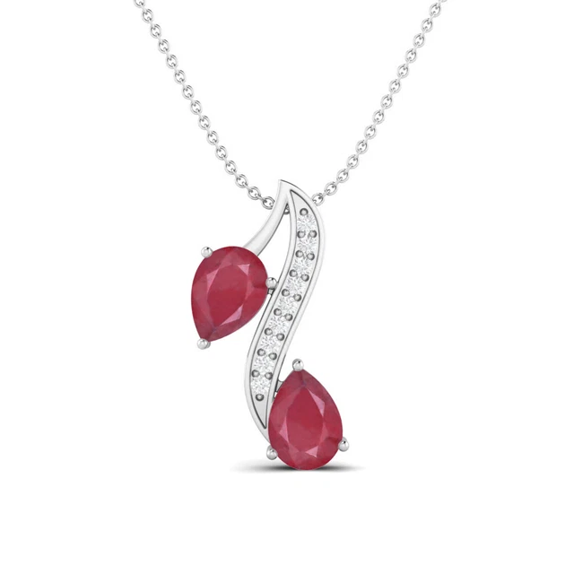 Tränenförmig Birne Original Rubin Glas Gefüllt 925 Sterlingsilber Damen Collier