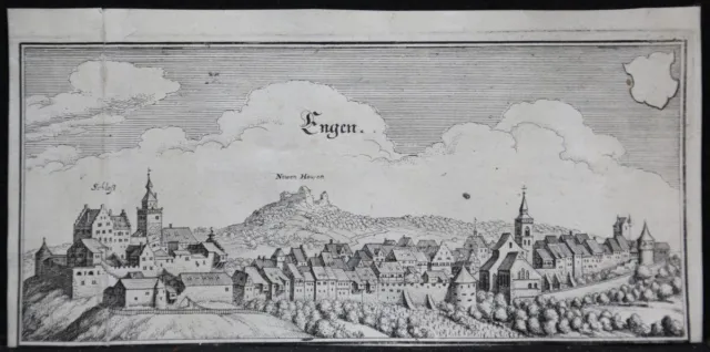 Engen (Hegau): Gesamtansicht. Kupferstich von Merian 1650