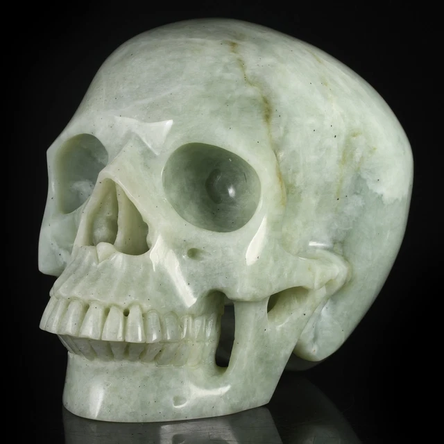Cráneo humano de jade natural de 6,97" curación metafílica #33X59