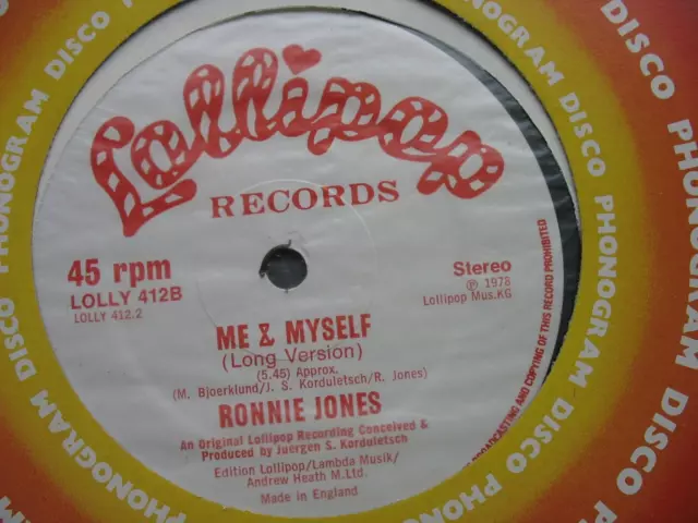 Ronnie Jones-Me And Myself. 1978 12" Single. Soul Funk. Ex 2