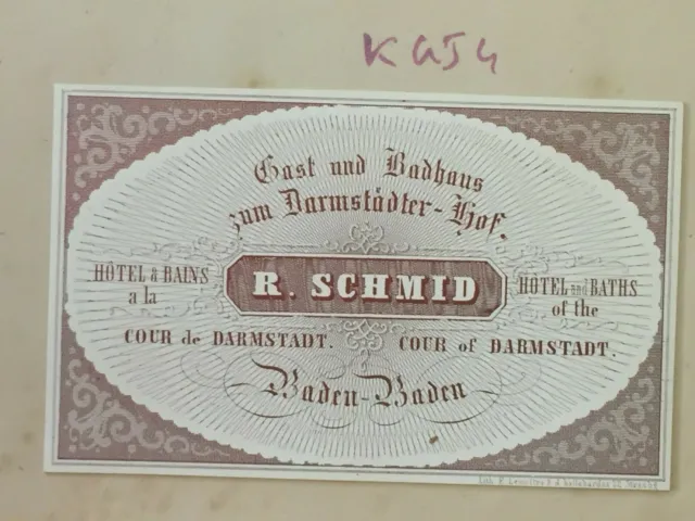 K354-Carte de visite du XIXe R. SCHMID Hôtel et bains à la Cour de Darmstadt