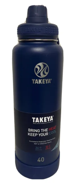 Botella de agua de acero inoxidable aislada Takeya 40 oz Actives con tapa de pico - azul marino