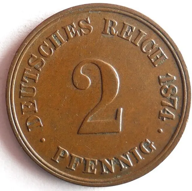 1874 C German EMPIRE 2 PFENNIG - Scarce Coin German Bin #11