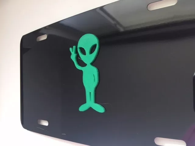 Alien with Peace Sign 3d -  BLACK with GREEN Automotive License plate INSERT -