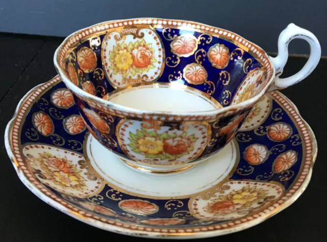 Vintage Royal Albert Crown China Imari Style Cobalt Blue Cup And Saucer Set C