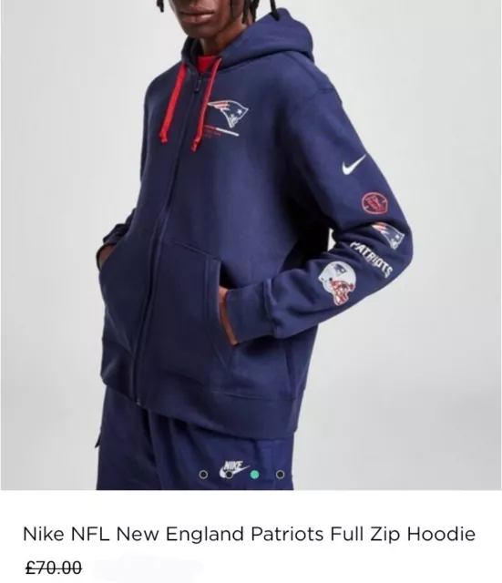 Nike NFL New England Patriots Fleece Full Zip Hoodie Mens Size: Small