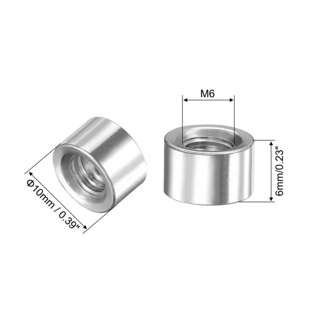 M6x10mmx6mm Weld On Bung Nut Threaded 201 Stainless Steel Insert Weldable 20pcs 2