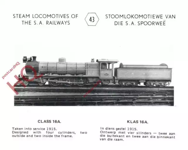 Picture Postcard; South Africa Railways, Steam Locomotive Class 16A
