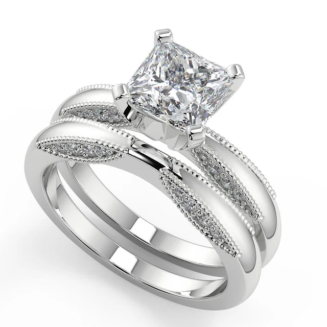 2.05 Ct Princess Cut Milgrain 4 Prong Diamond Engagement Ring VS2 G Treated