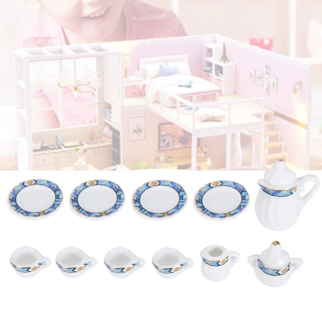 (Blue Geometric Figure) 15Pcs Porzellan Tee Set Miniatur Schönes Spielzeug