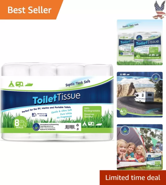 8 Rolls Marine Grade Biodegradable RV Toilet Tissue - Rapid Dissolve 2-Ply Paper